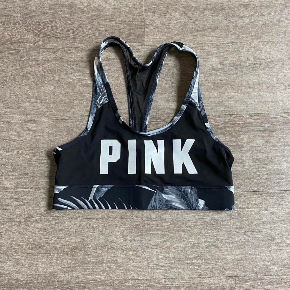 Victoria's Secret PINK Black Tropical Print Sports Bra Women's Size Medium 1114
